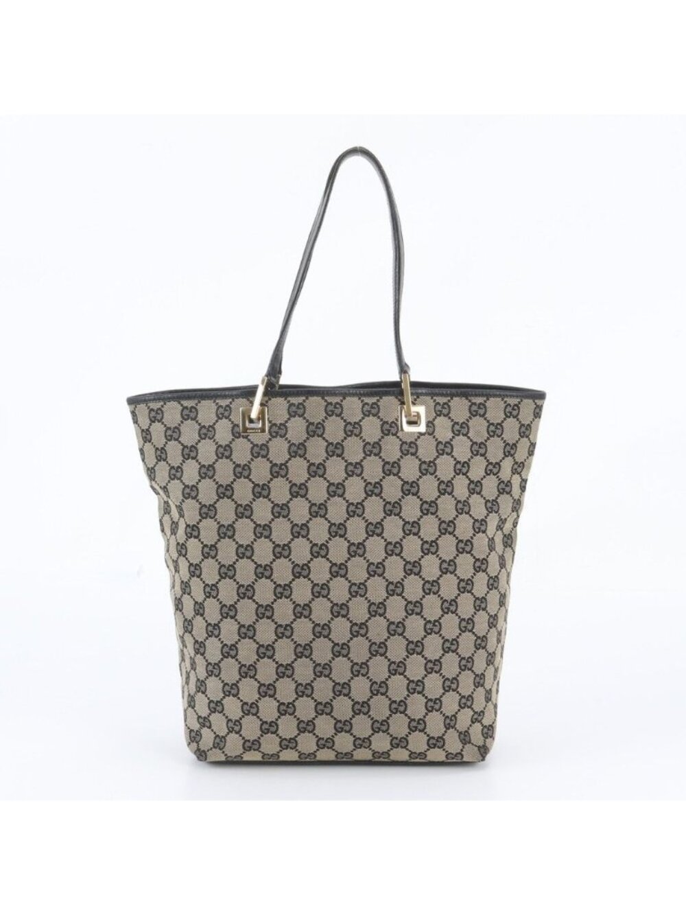 Gucci GG Canvas Leather Tote Bag Shoulder Hand Black
